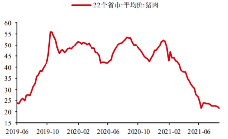 2019-2021年8月我国猪肉平均批发价