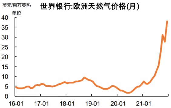 2016-2022年1月欧洲天然气价格(月)